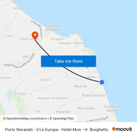 Porto Recanati - Europa Avenue - Hotel Mon to Borghetto map