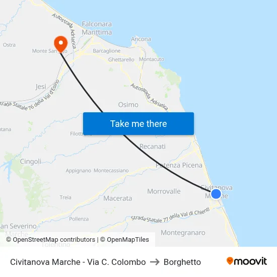 Civitanova Marche - C. Columbus Street to Borghetto map