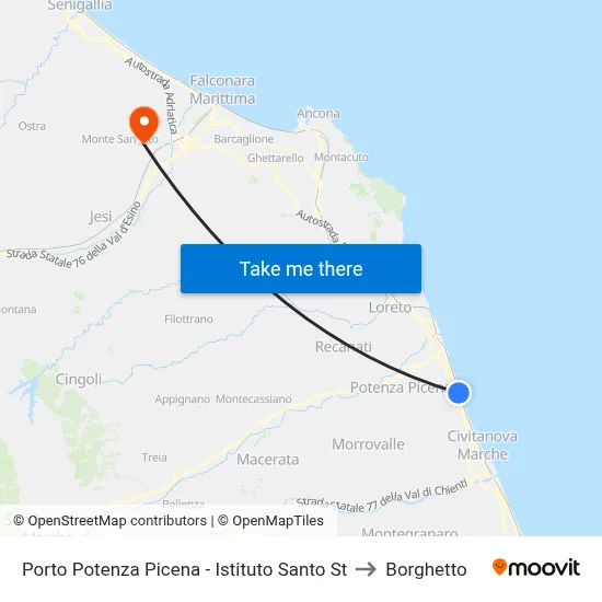 Porto Potenza Picena - Santo Institute to Borghetto map