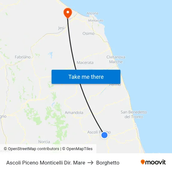 Ascoli Piceno Monticelli Seaside Direction to Borghetto map
