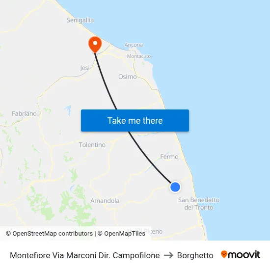 Montefiore Marconi Street Dir. Campofilone to Borghetto map