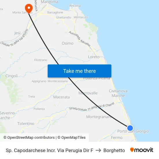 Capodarchese Junction Perugia Street F Direction to Borghetto map