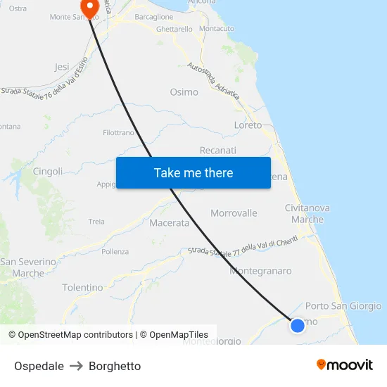 Hospital to Borghetto map