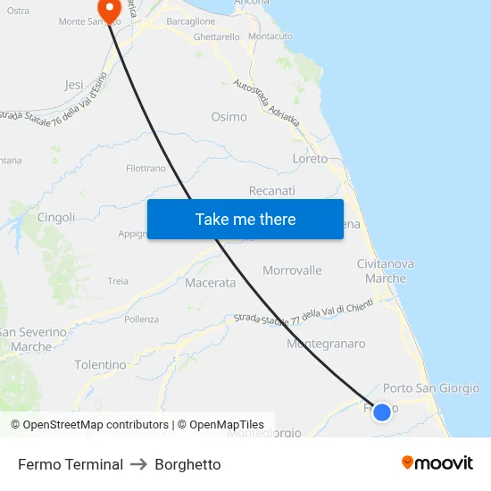 Fermo Terminal to Borghetto map