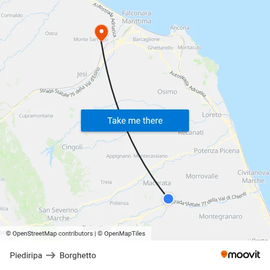 Piediripa to Borghetto map