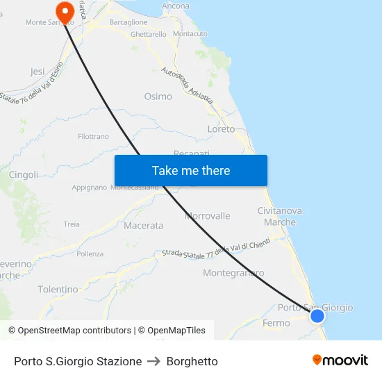Porto San Giorgio Station to Borghetto map