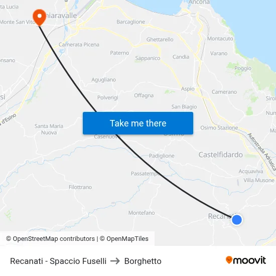 Recanati - Fuselli Store to Borghetto map