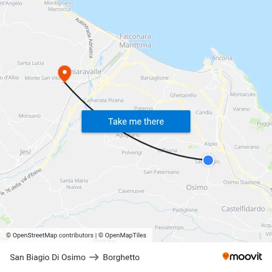 San Biagio Di Osimo to Borghetto map