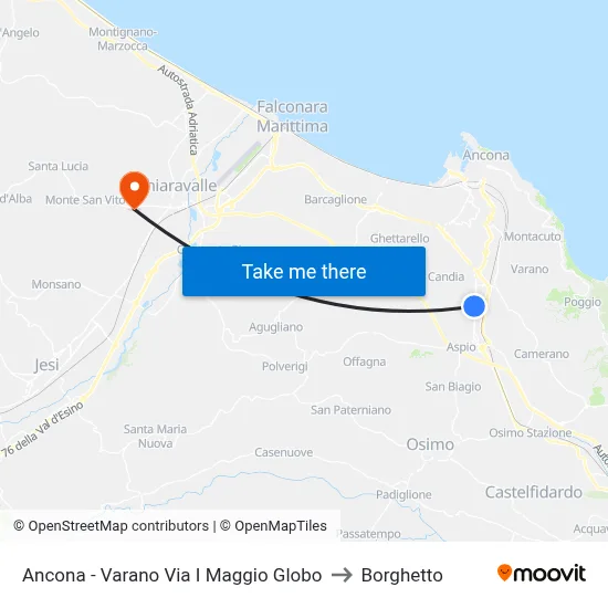 Ancona - Varano I Maggio Street Globo to Borghetto map