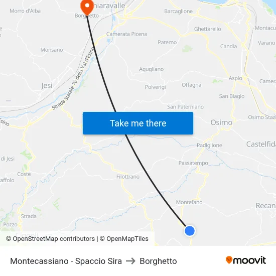 Montecassiano - Sira Store to Borghetto map
