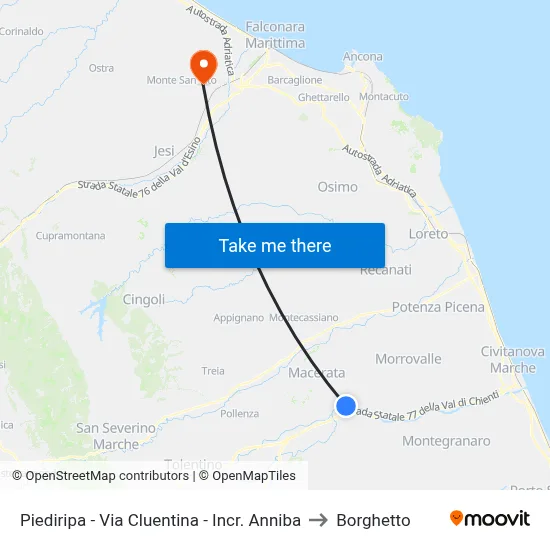 Piediripa - Via Cluentina - Hannibal Int. to Borghetto map