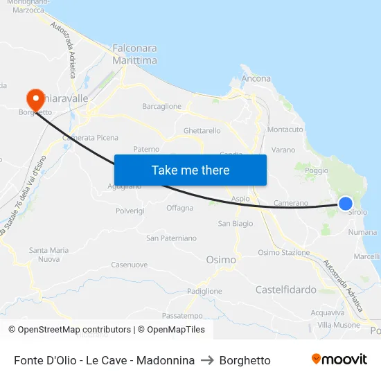 Fonte D'Olio - Le Cave - Madonnina to Borghetto map