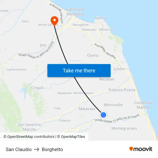 San Claudio to Borghetto map