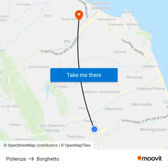 Pollenza to Borghetto map