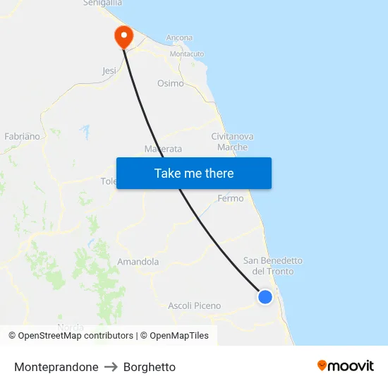 Monteprandone to Borghetto map
