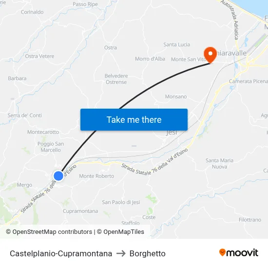Castelplanio-Cupramontana to Borghetto map