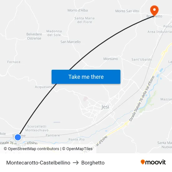 Montecarotto-Castelbellino to Borghetto map