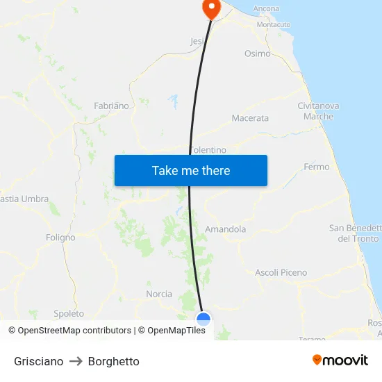 Grisciano to Borghetto map