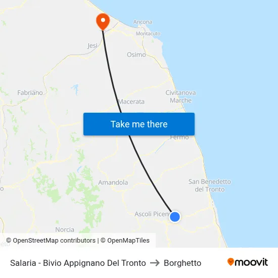 Salaria - Appignano Del Tronto Junction to Borghetto map