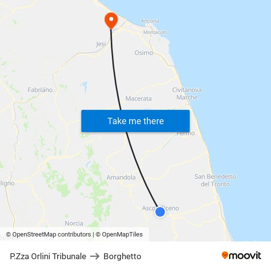 P.Zza Orlini Tribunale to Borghetto map