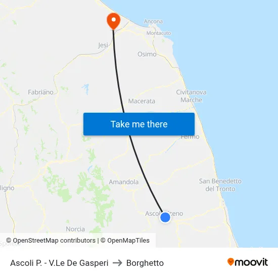 Ascoli Piceno - De Gasperi Avenue to Borghetto map