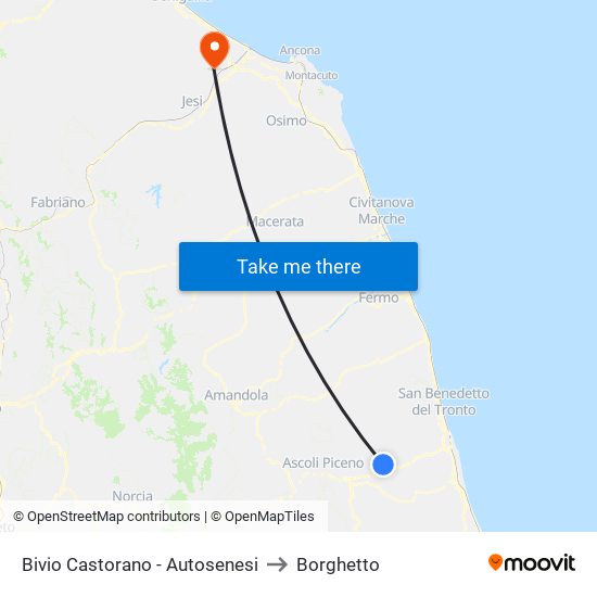 Bivio Castorano - Autosenesi to Borghetto map