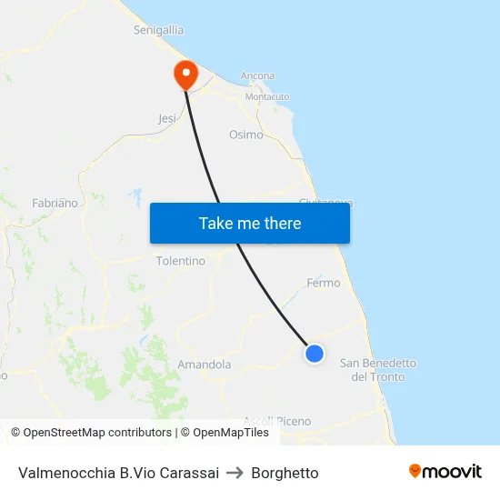 Valmenocchia Carassai Junction to Borghetto map