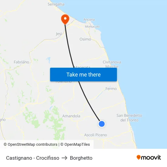 Castignano - Crucifix to Borghetto map