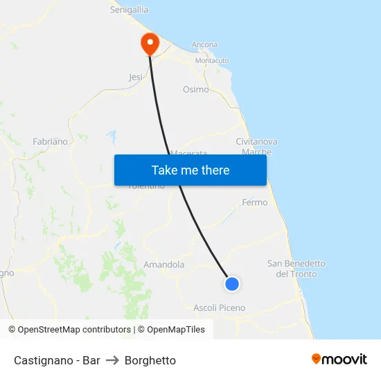 Castignano - Bar to Borghetto map
