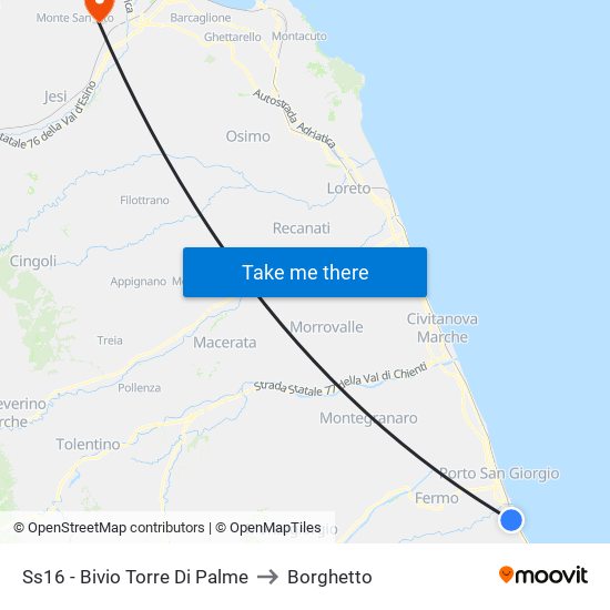 Ss16 - Bivio Torre Di Palme to Borghetto map