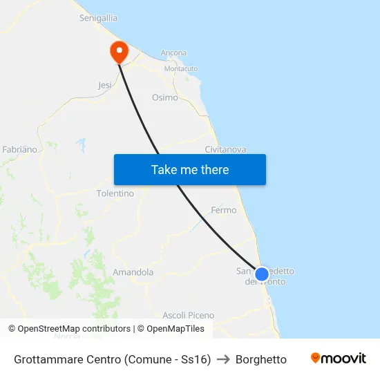 Grottammare Center (City Hall - SS16) to Borghetto map