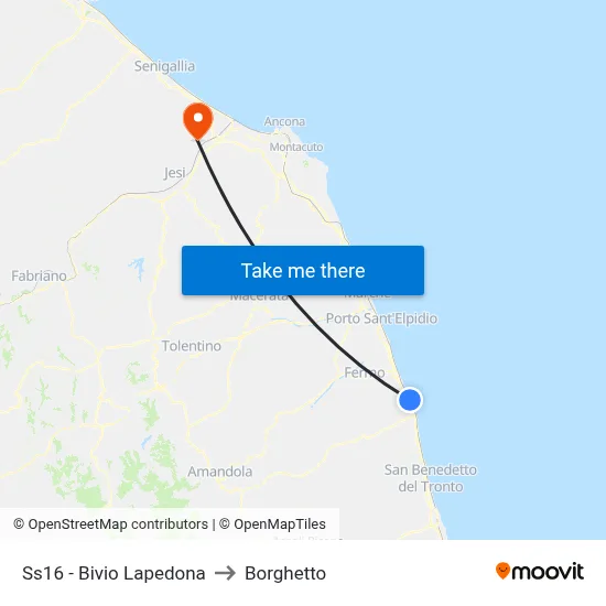 Highway 16 - Lapedona Junction to Borghetto map