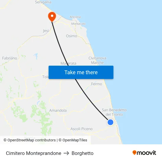 Monteprandone Cemetery to Borghetto map