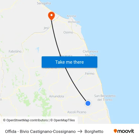 Offida - Castignano-Cossignano Junction to Borghetto map