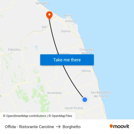 Offida - Caroline Restaurant to Borghetto map