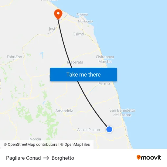 Pagliare Conad to Borghetto map