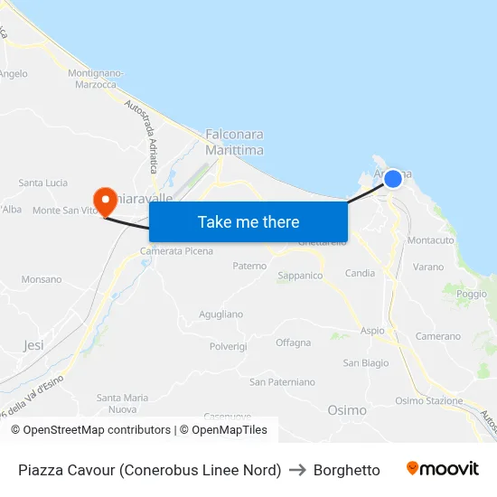 Piazza Cavour (Conerobus North Lines) to Borghetto map