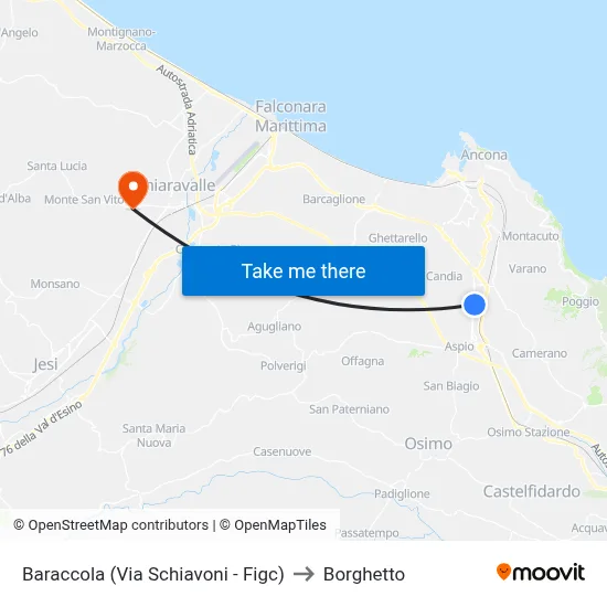 Baraccola (Schiavoni Street - Figc) to Borghetto map