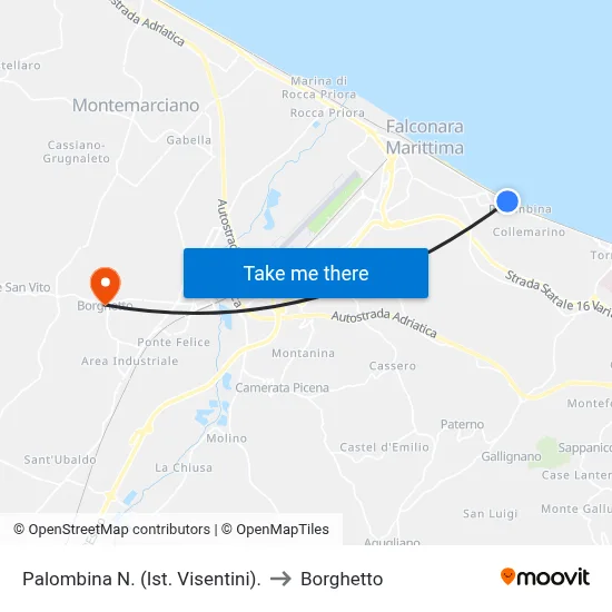 North Palombina (Visentini Institute) to Borghetto map