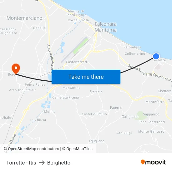 Torrette - Itis to Borghetto map