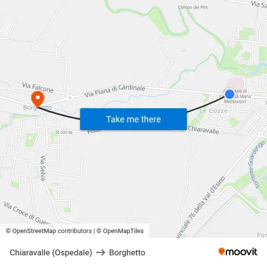 Chiaravalle (Hospital) to Borghetto map