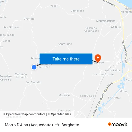 Morro D'Alba (Aqueduct) to Borghetto map