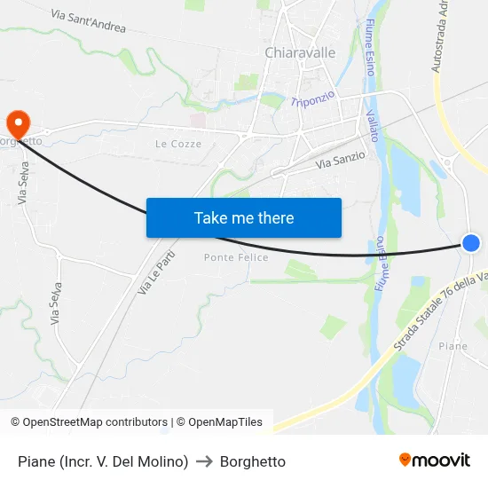 Piane (V. Del Molino Junction) to Borghetto map