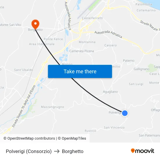 Polverigi (Consortium) to Borghetto map