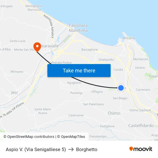 Aspio V. (Senigalliese Street 5) to Borghetto map