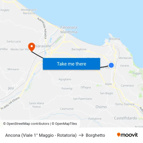 Ancona (1st May Avenue - Roundabout) to Borghetto map