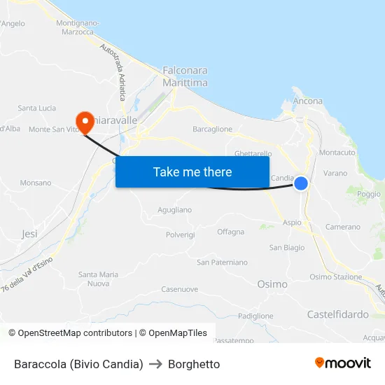 Baraccola (Candia Junction) to Borghetto map