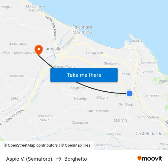 Aspio Valley (Traffic Light) to Borghetto map