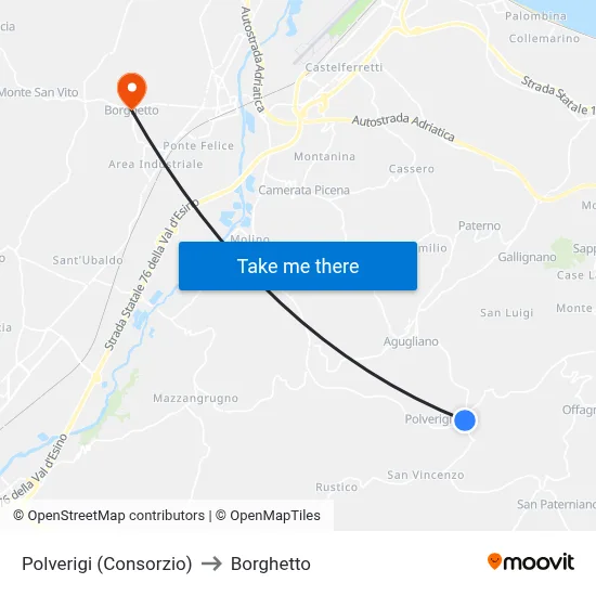 Polverigi (Consortium) to Borghetto map