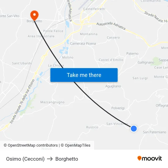 Osimo (Cecconi) to Borghetto map